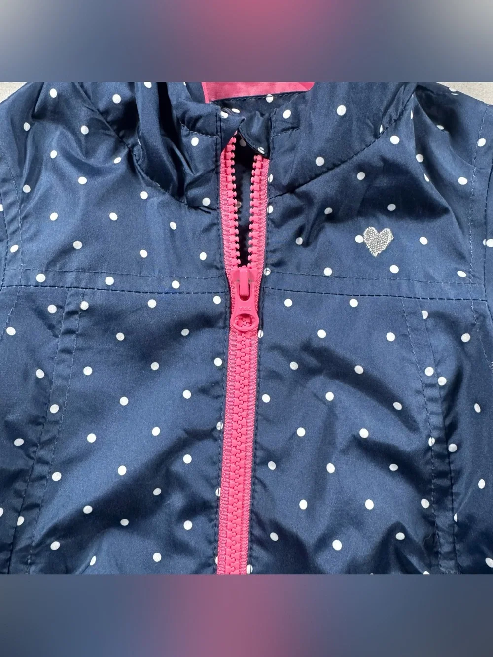 Carter's Toddler Girl 2T Navy Blue Pink Hooded Windbreaker Polka Dot Jacket